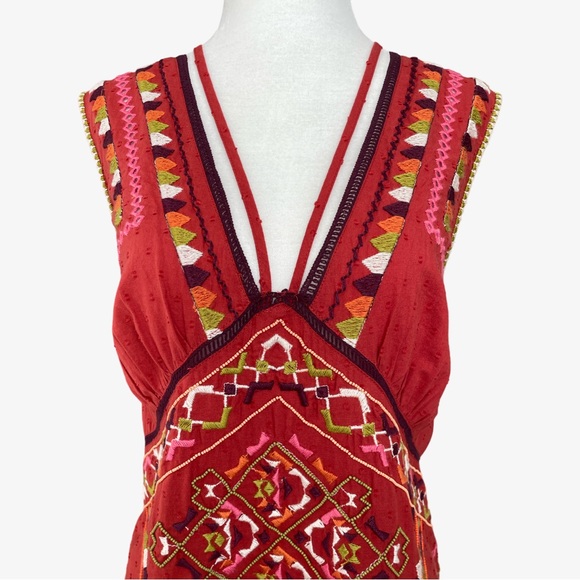 Anthropologie Embroidered Statement Mini Dress Light Red Large NWT - Picture 5 of 17